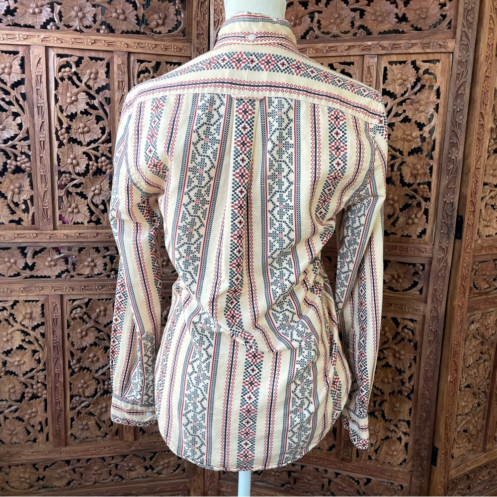 Gitman Bros Vintage Cream Button-Up Shirt with western cross stitch print - Picture 14 of 16